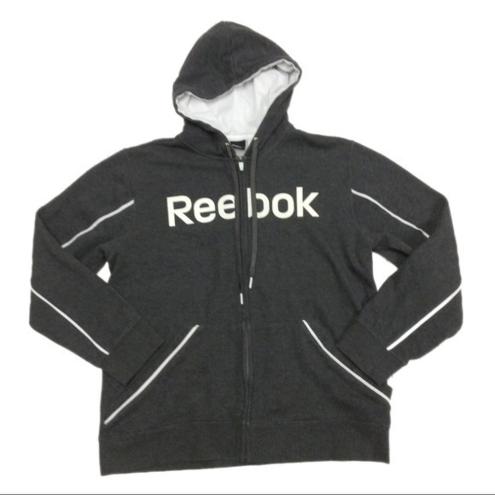 Reebok Men's Gray Training Essentials Linear Logo Full Zip Hoodie, L